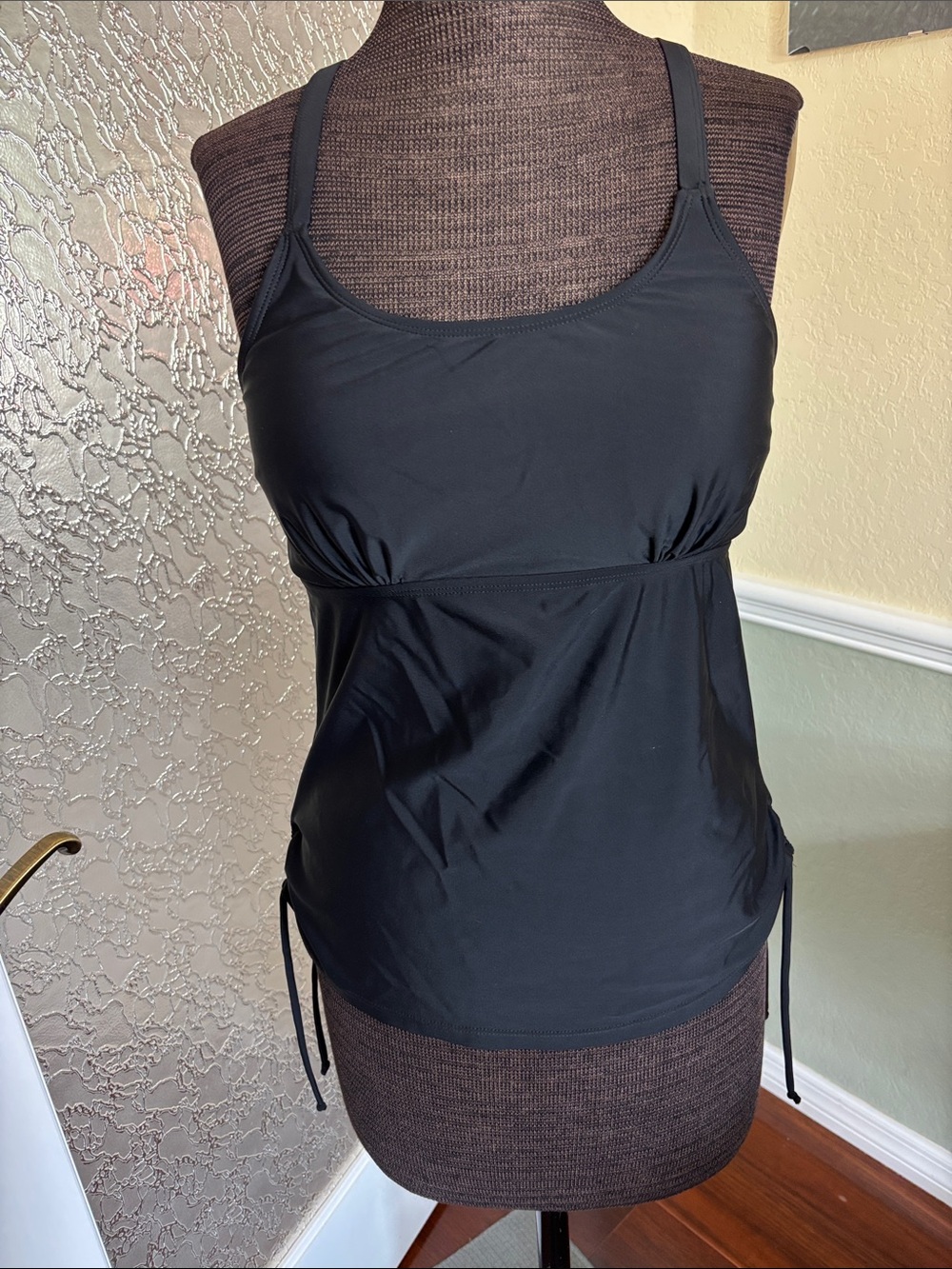 Black Women's Tankini Swim Top - Classic Scoop Neck